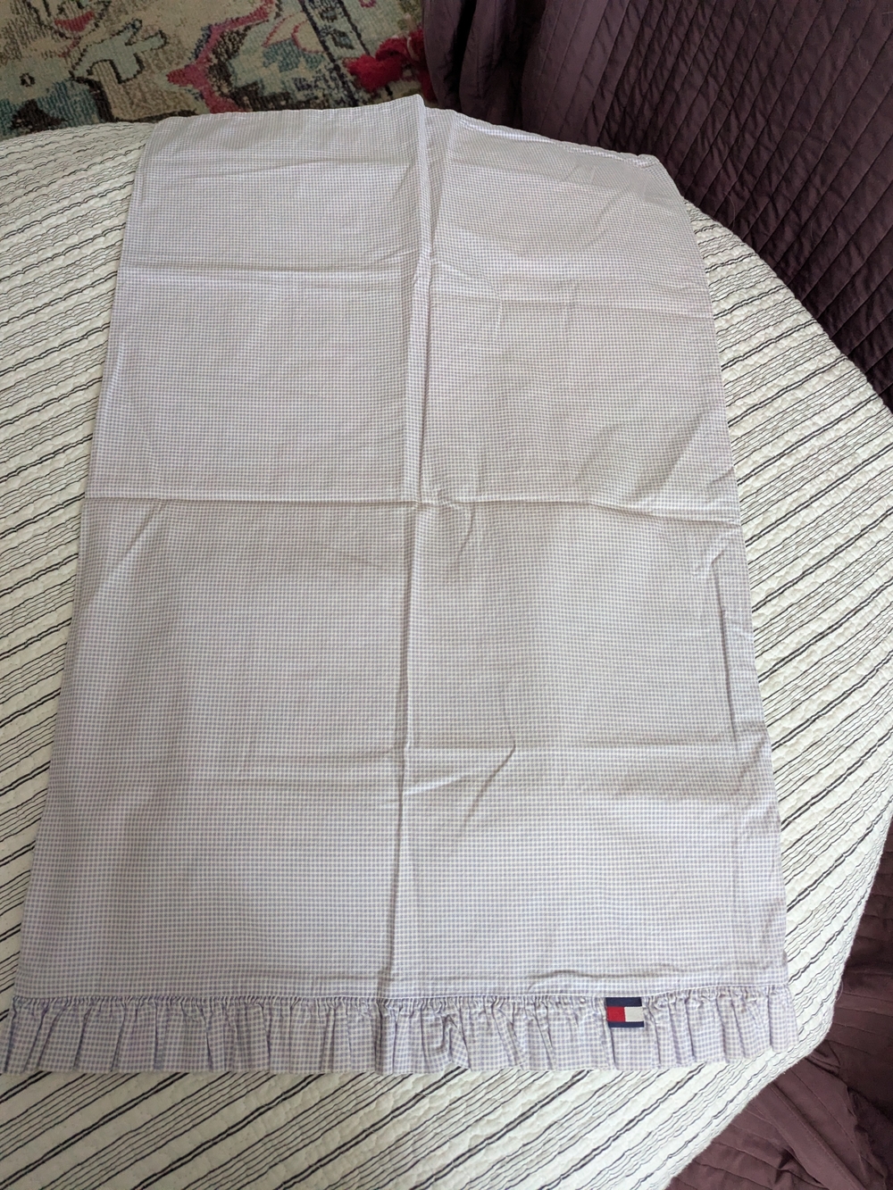 Tommy Hilfiger Pink and White Gingham Pillow Sham with Ruffle Trim